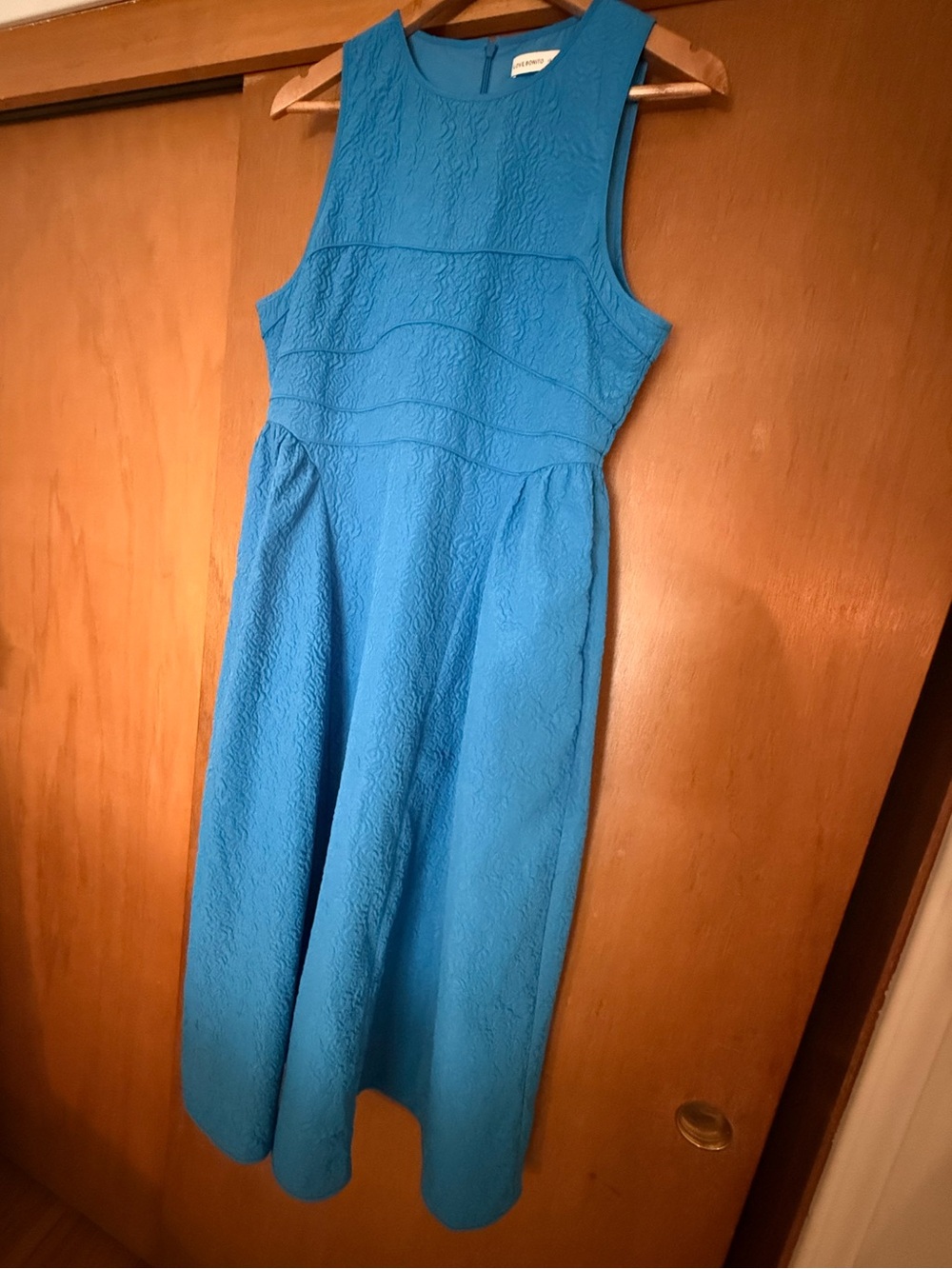 Bright Blue Textured Sleeveless Midi Dress